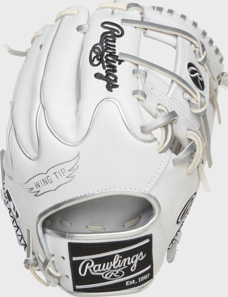 White Wing Tip back of a Heart of the Hide R2G I-web glove with a black Rawlings patch - SKU: RSGPROR204W-2W