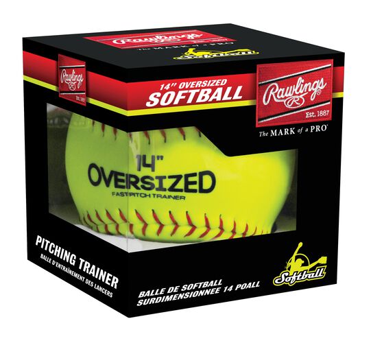 An oversized 14" pitcher's training softball in a box - SKU: 14SOFTBALL