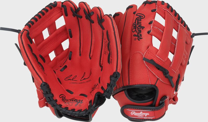 Two images showing the palm & back of a Rawlings Sure Catch Corbin Carroll 10.5-Inch Glove loading=
