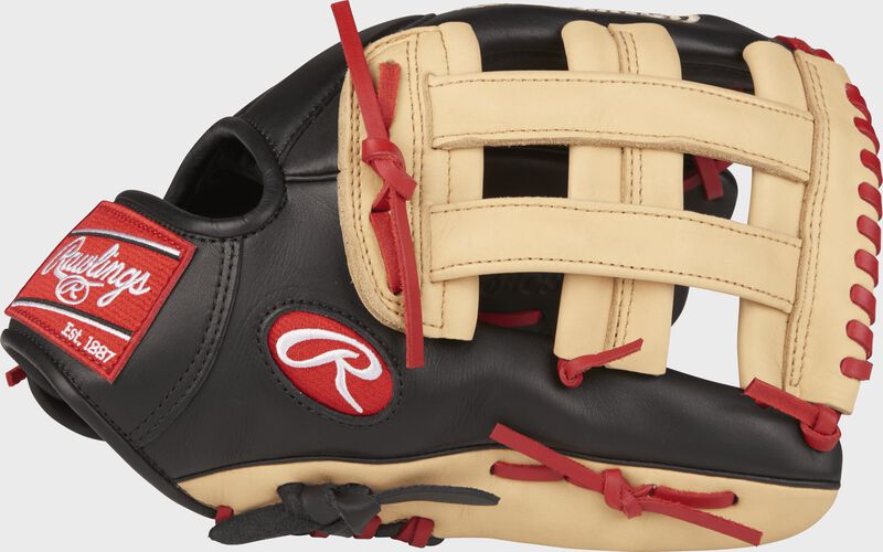 GXLE3029-6BCS 12.75-inch Gamer XLE outfield glove with a black thumb, camel trim and a camel H web