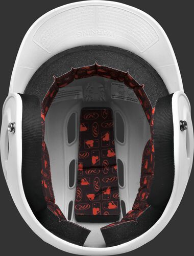 Inside padding of a white R16MS senior size Velo batting helmet