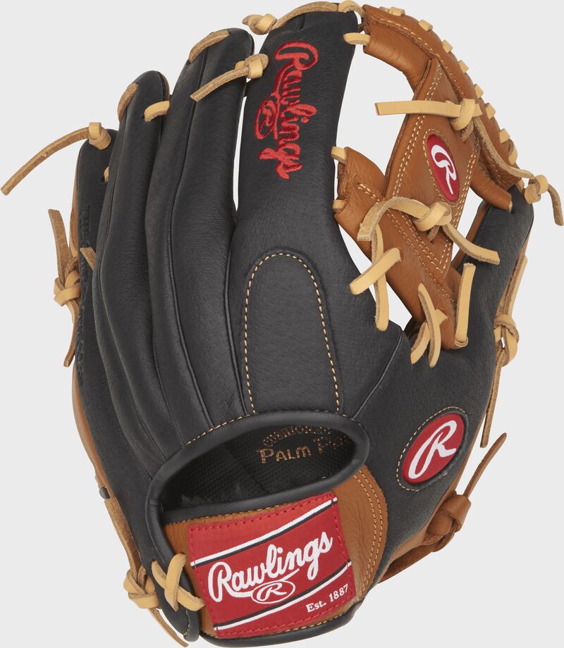 Back view of a P115GBI Prodigy 11.5-inch youth I web glove with a black back loading=