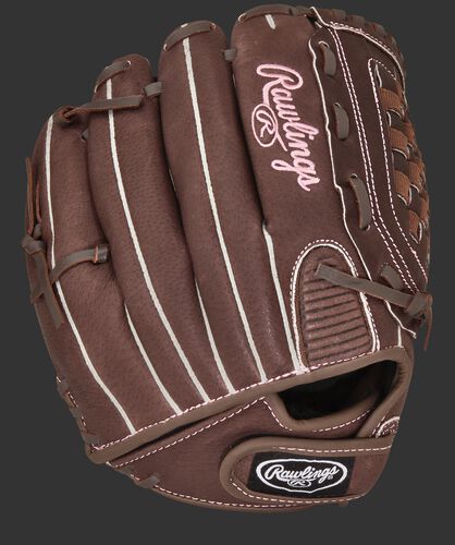 Brown back of an 11.5-inch Basket web softball glove with a Velcro strap back - SKU: MODFP115