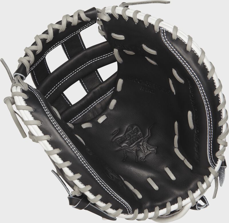 Shell palm view of black Heart of the Hide 33-in Fastpitch Catchers Mitt