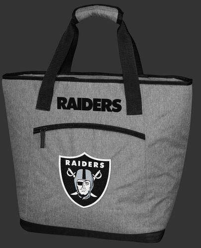 A gray Las Vegas Raiders 30 can tote cooler with an embroidered team logo on the front - SKU: 10311072111