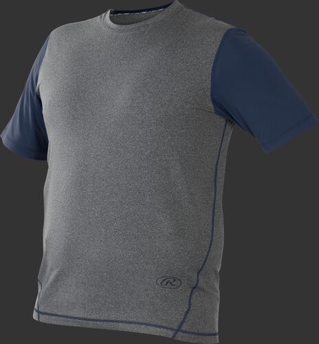 Front of Rawlings Gray/Navy Youth Hurler Performance Short Sleeve Shirt - SKU #YHSS