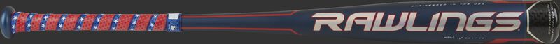 BBCOR Velo ACP limited edition one-piece hybrid bat with a blue barrel a red/white Rawlings logo – SKU: BBVRWB