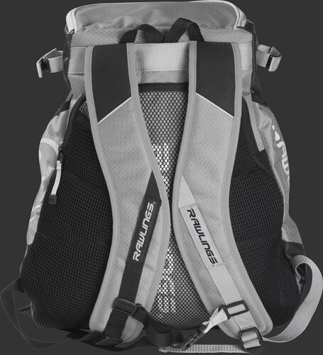 Back of a gray VELOBK Rawlings Velo backpack with gray shoulder straps