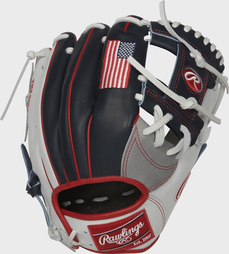 PRONP4-USA 11.5-inch Heart of the Hide infield glove with a navy back and USA flag embroidered on the index finger