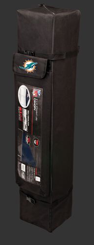 Black carry case of a 9x9 Miami Dolphins canopy with a team logo on the side compartment - SKU: 03231074113