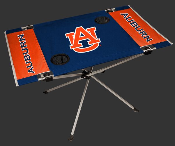 A navy/orange NCAA Auburn Tigers endzone table with two cup holders and team logo printed in the middle SKU #04053003111