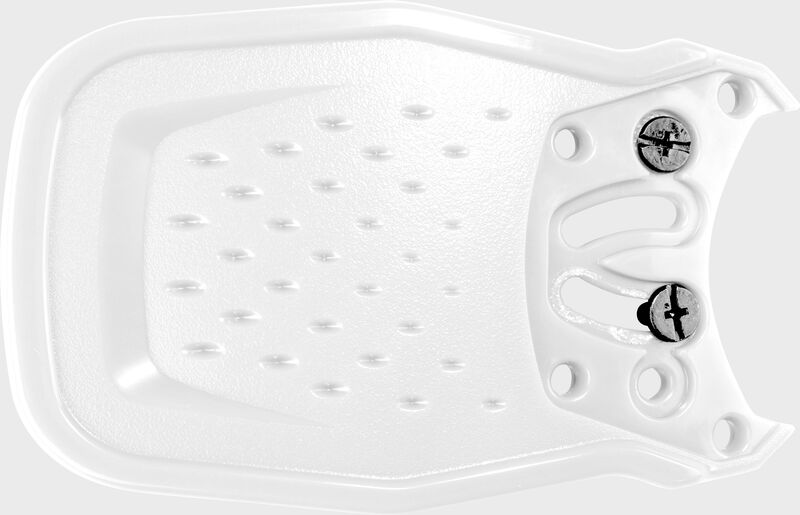 A white Rawlings RX2 Reverse adjustable batting helmet extension with the mounting holes loading=