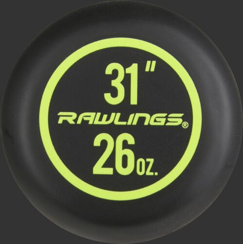 Black knob of a Y151CV Rawlings Velo youth wood bat