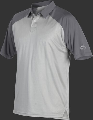 A gray Rawlings colorsync polo with dark gray sleeves - SKU: CSP-BG/GR