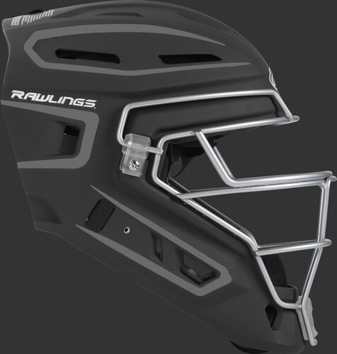 Right side of a black CHV27J Velo 2.0 adult size catcher's helmet