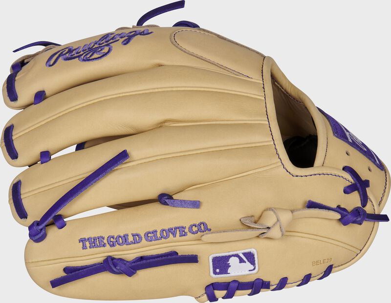 Camel back view of a Heart of the Hide Trevor Story infield glove with the MLB logo on the pinky - SKU: RSGPRONP4-2TS loading=