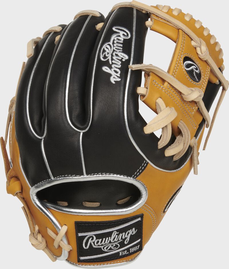 Black/tan back of an 11.5" Heart of the Hide R2G I-web glove with a black Rawlings patch - SKU: PROR314-2BTC
