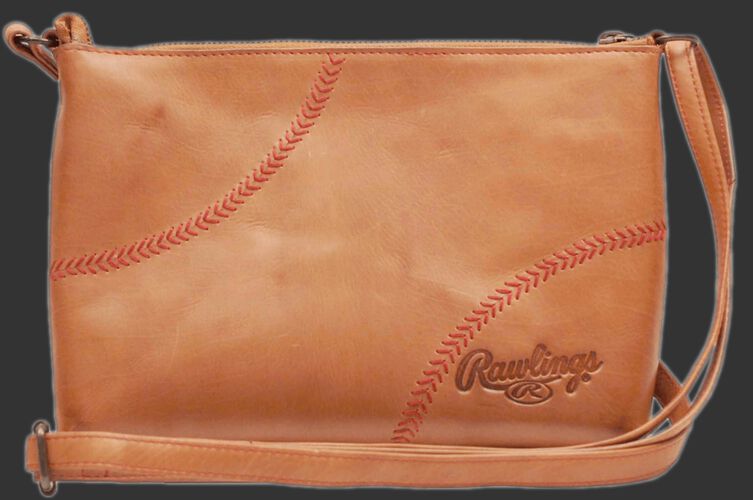A tan Baseball Stitch cross mini bag with a leather strap and red baseball stitch design - SKU: MW471-204