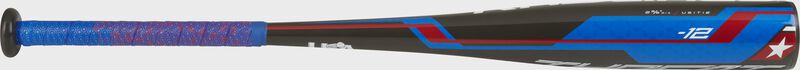 A black/blue/red Rawlings Threat USA baseball bat - SKU: US1T12 loading=