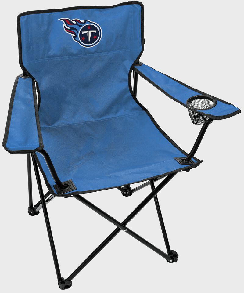 A Tennessee Titans gameday elite quad chair with the team logo on the back loading=