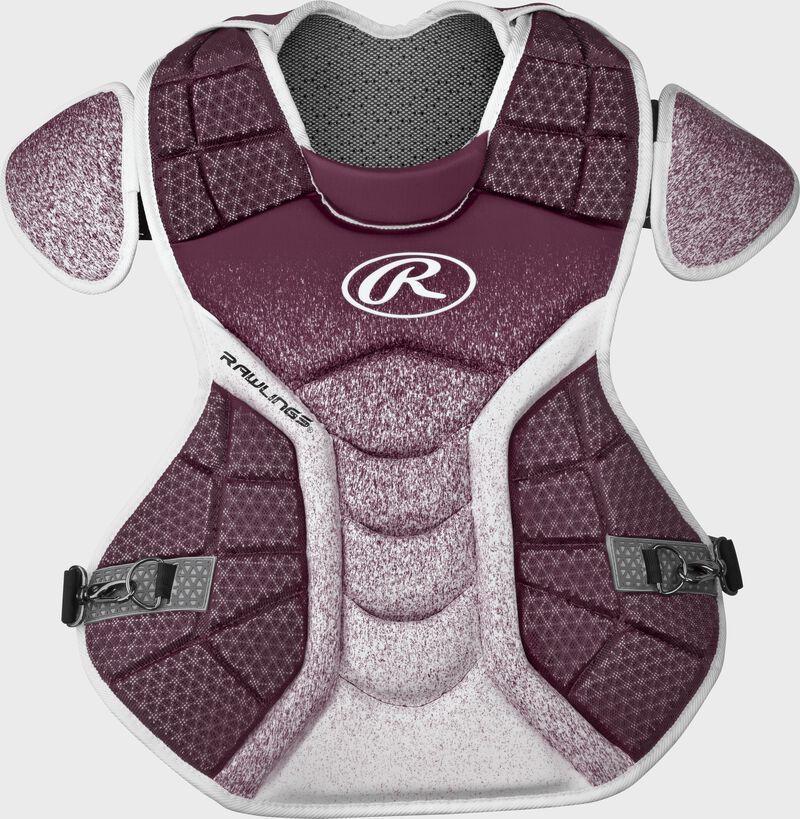 A maroon/white CPVEL Velo series intermediate chest protector