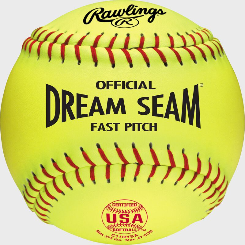 A USA NFHS official 11" softball with red stitching and red USA softball stamp - SKU: C11RYSA