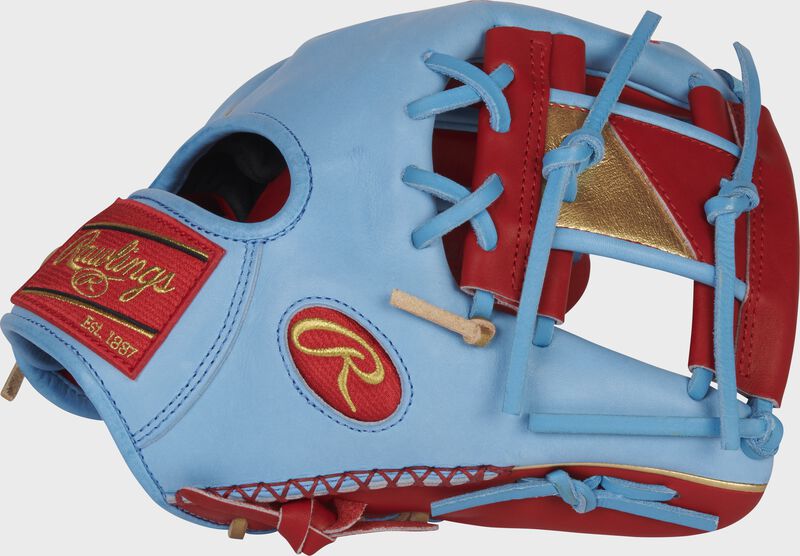 Thumb of a Columbia blue Heart of the Hide ColorSync 6.0 11.5-Inch infield glove with a scarlet/gold I-web - SKU: PRO204-2SCB