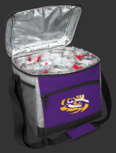 An open LSU Tigers 24 can cooler filled with ice and drinks - SKU: 10223035111