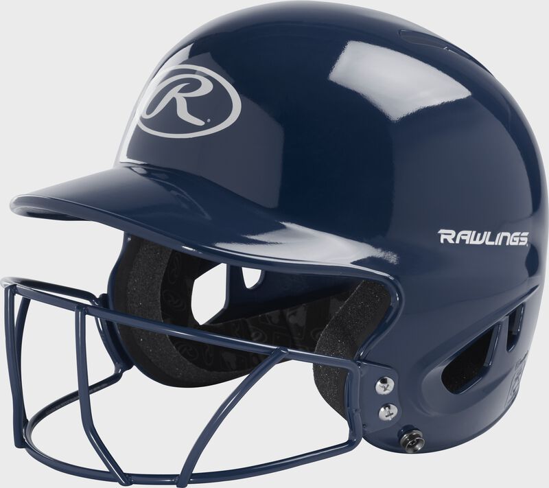 Front left of a navy MLB inspired t-ball batting helmet with a navy face guard - SKU: MODMLTBFG-N