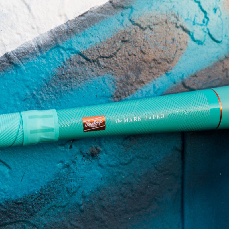 Red Rawlings patch on the handle of a Mach AI BBCOR bat - SKU: RBB4MC3