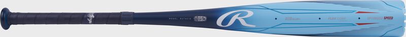 Full view of a Clout AI -10 USSSA bat with a dark blue handle and light blue barrel - SKU: RUT4C10