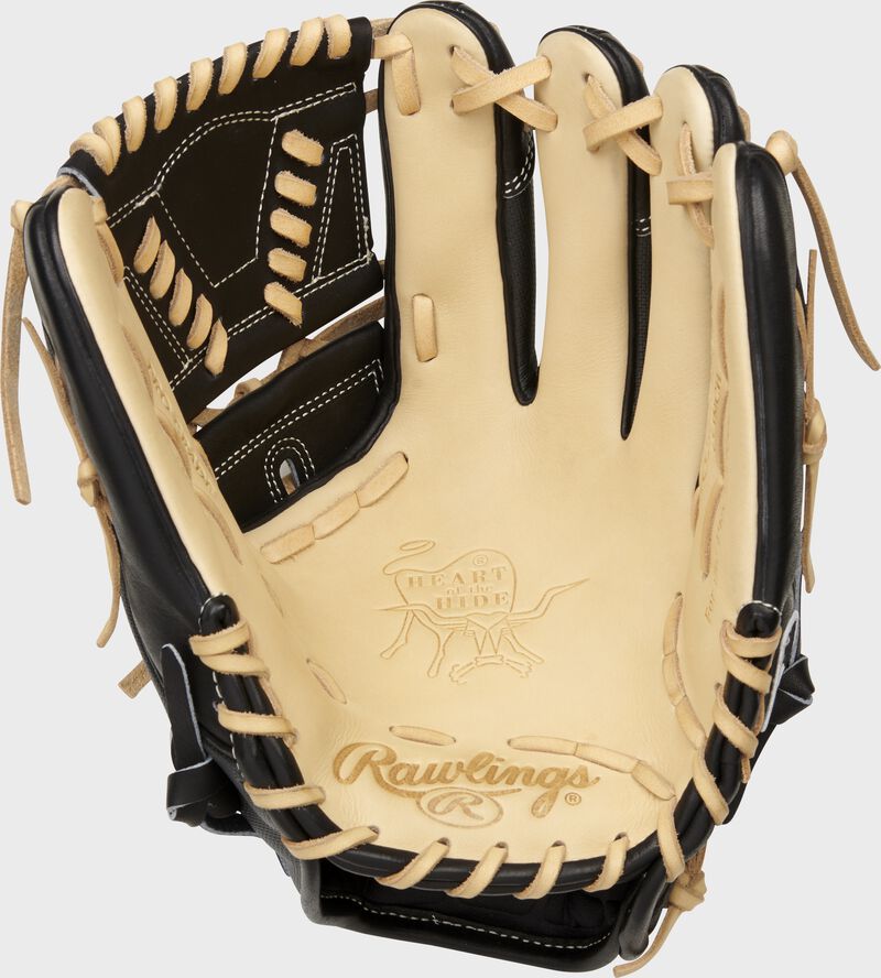 Camel palm of a Rawlings Heart of the Hide infield/pitcher's glove with camel laces - SKU: PRO206-30CBSS