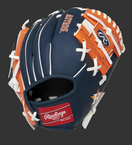 Back of a navy/orange Houston Astros 10-Inch I-web glove with a red Rawlings patch - SKU: 22000002111