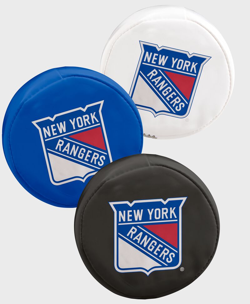 3 New York Rangers three puck softee set with 1 white, 1 blue and 1 black puck - SKU: 00614101111 loading=