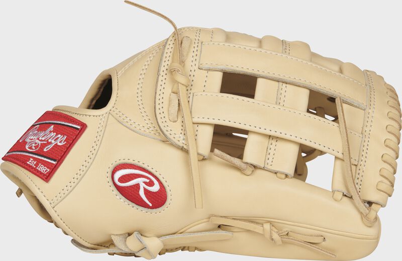 Thumb view of a camel PROS3039-6CC Pro Preferred 12.75-inch outfield glove with a camel H web