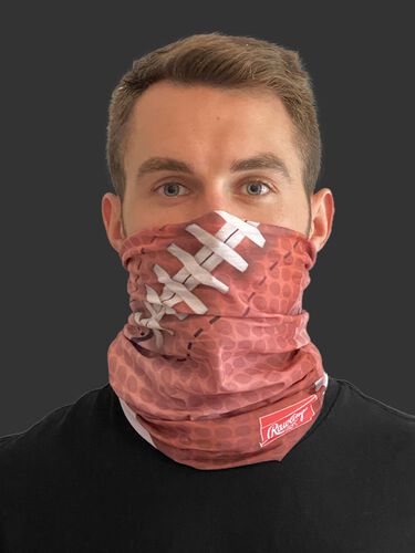A guy wearing a football design adult neck gaiter over his mouth and nose - SKU: RC40006-200