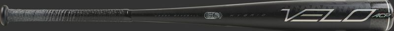 Barrel of a black UTZV8 2020 Velo ACP USSSA bat with silver logos and accents