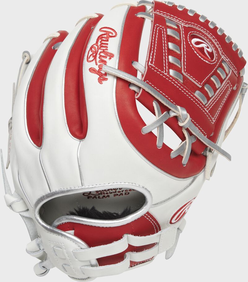 Back of a white/scarlet Liberty Advanced Color Series 11.75-Inch glove with a pull strap back - SKU: RLA715SB-31WSP loading=