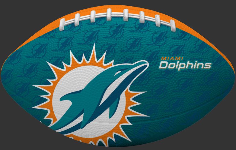 Teal blue side of a NFL Miami Dolphins Gridiron football with the team logo