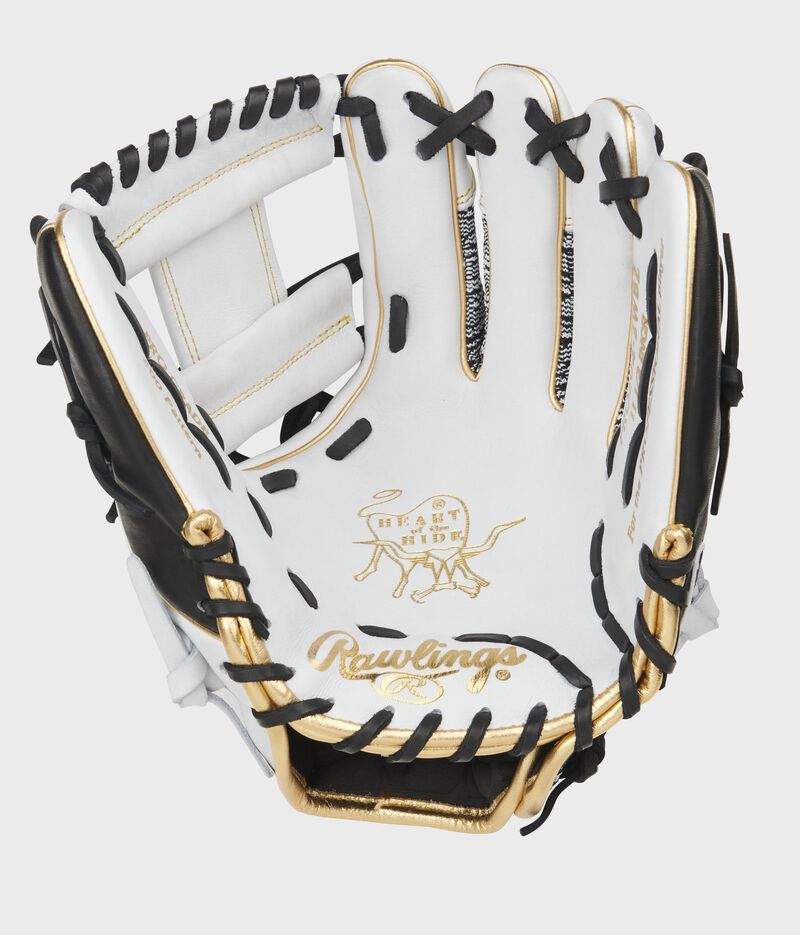 White palm of a Rawlings HOH infield glove with a white I-web and black laces - SKU: PRO204-2WBZ