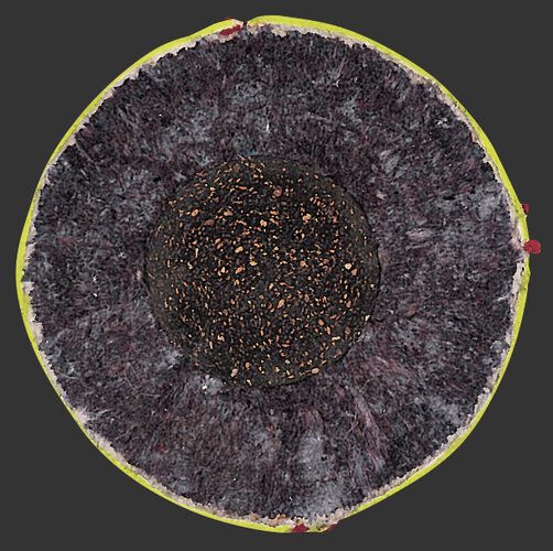 Inside center of a ROLB1Y yellow youth competition grade baseball