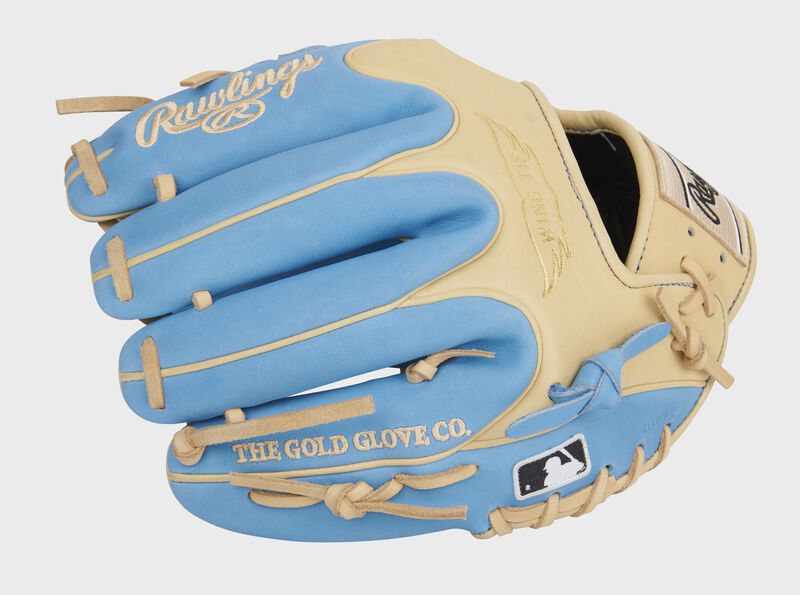 Columbia blue finger backs of a Heart of the Hide Wing Tip glove with the MLB logo on the pinkie - SKU: PRO204W-2CBC