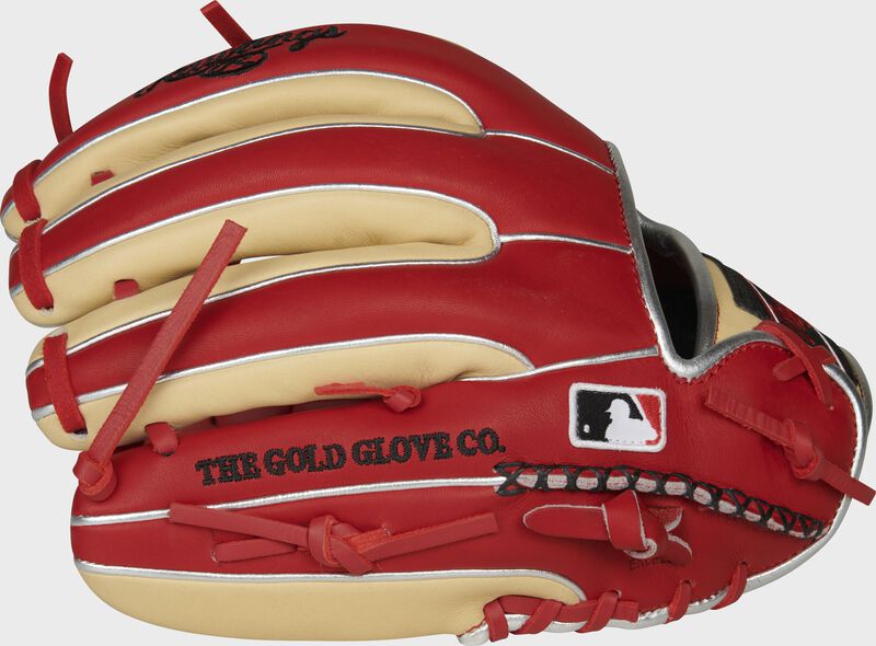Pinkie side of a HOH R2G infield glove with hand sewn welting and the MLB logo - SKU: PROR314-2SC