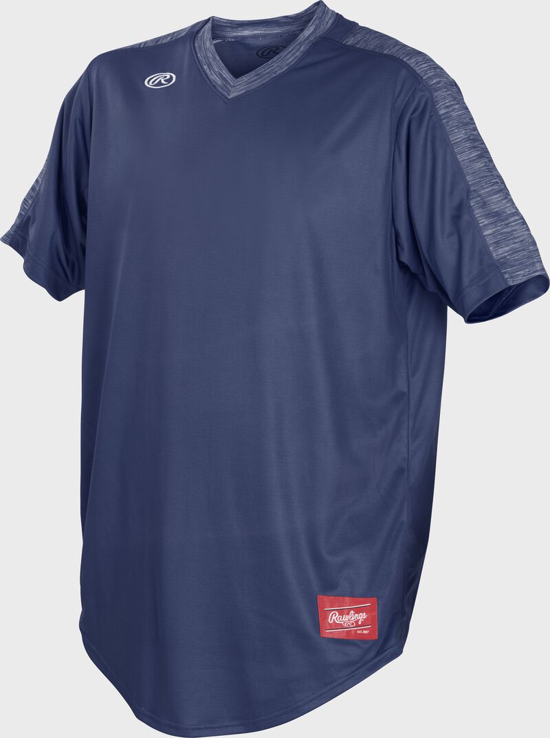 Front of Rawlings Navy Adult Short Sleeve Launch Jersey - SKU #LNCHJ-N loading=