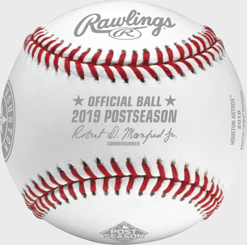 Official ball of MLB stamp on a ALCS19CHMP Houston Astros American League Champions baseball