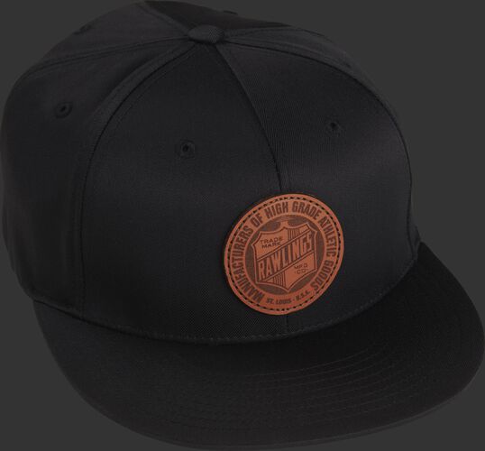 RWLPH Rawlings black fitted hat with a leather oval crest logo