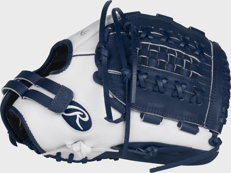RLA125-18WN Liberty Advanced Color Series 12.5-inch fastpitch glove with a white thumb, navy trim and navy Basket web loading=