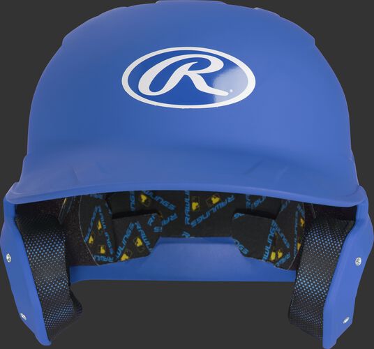 MCH07A Mach baseball batting helmet with a matte royal shell and Oval R logo on the front