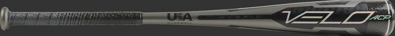 Barrel of a grey USZV10 2020 Velo ACP -10 USA bat with black/silver accents