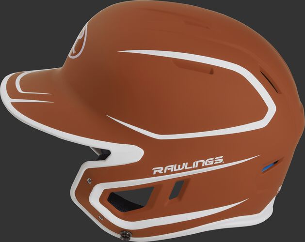 MACH Junior Rawlings batting helmet with a two-tone matte orange/white shell